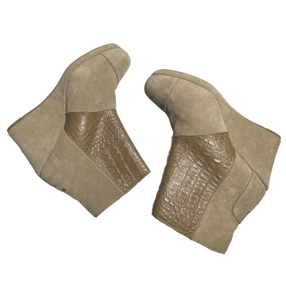 Toms Desert Taupe Beige Suede Croco Embossed Wedge Ankle Boots Women's 6 Zip Up - Picture 9 of 13